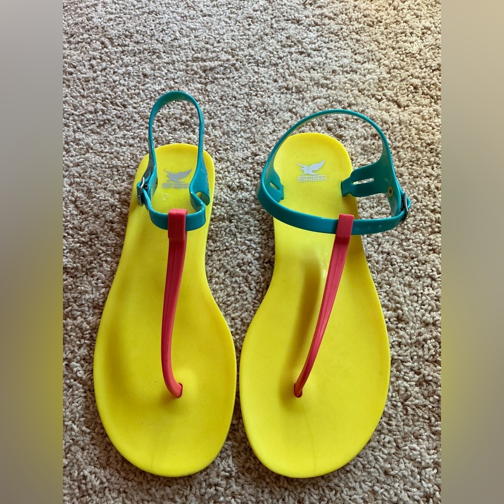 Shiekh Vibrant Yellow Sandals with Pink and Blue Accents
